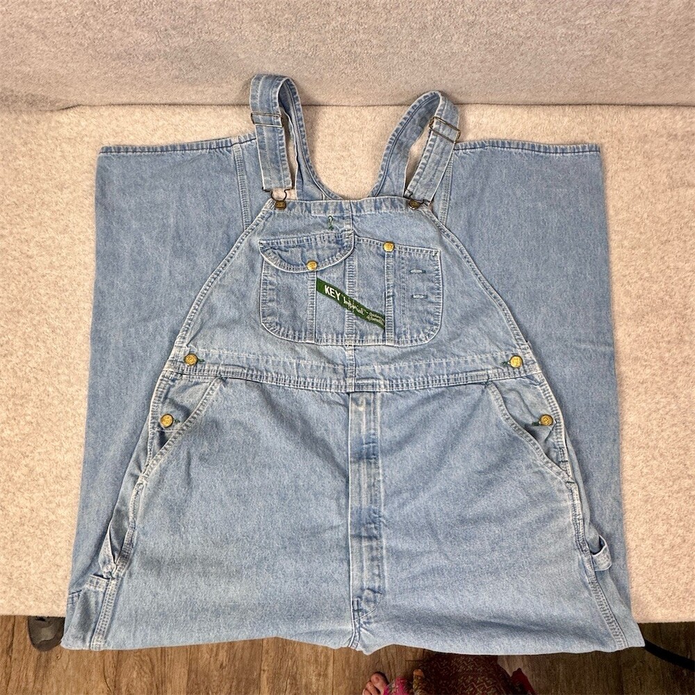 KEY Imperial Denim Bib Overalls Men's 42x32 Light Wash Carpenter Workwear